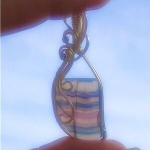 Wire Wrapped Rainbow Fluorite Pendant Necklace Handmade OOAK